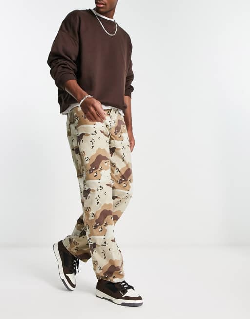COLLUSION 90s baggy washed camo pants in stone
