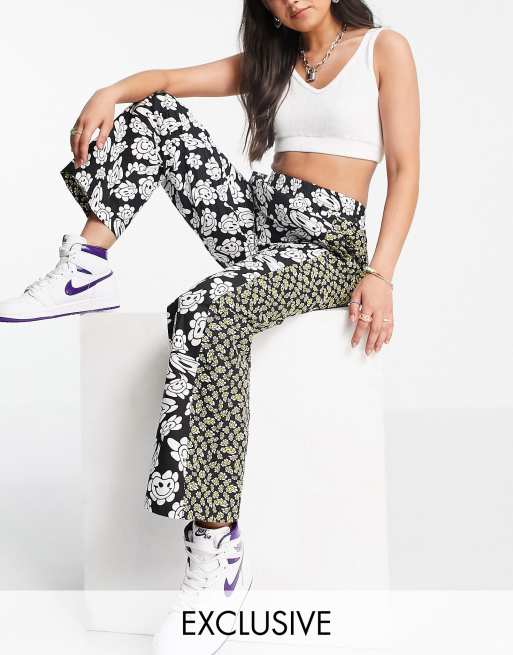 COLLUSION - 90s broek met abstracte bloemenprint, deel van co-ord set