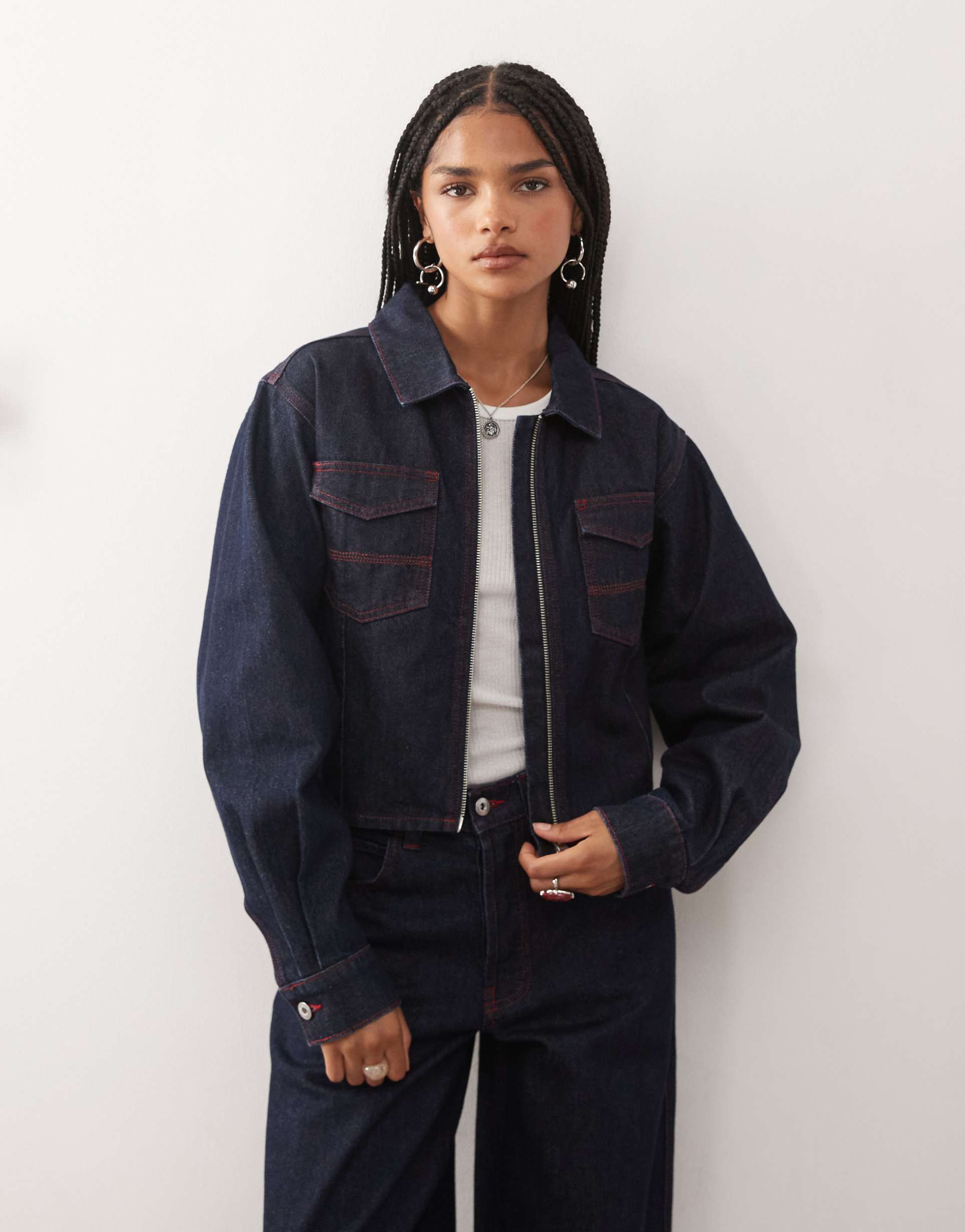 collusion 90s denim fitted cinch jacket in rinse