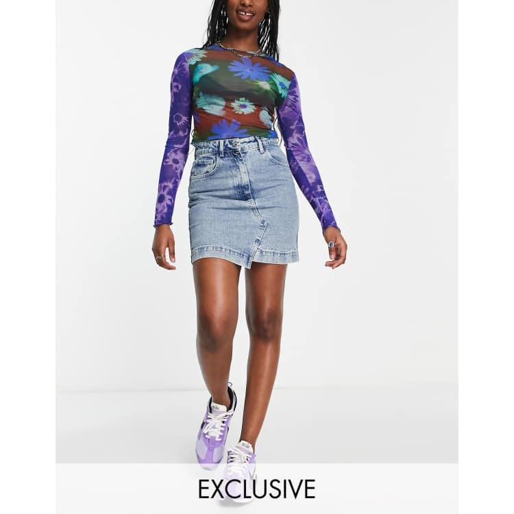 COLLUSION 90s denim mini skirt in washed blue ASOS