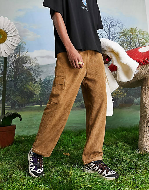  COLLUSION 90s fit baggy cord cargo trousers in brown 