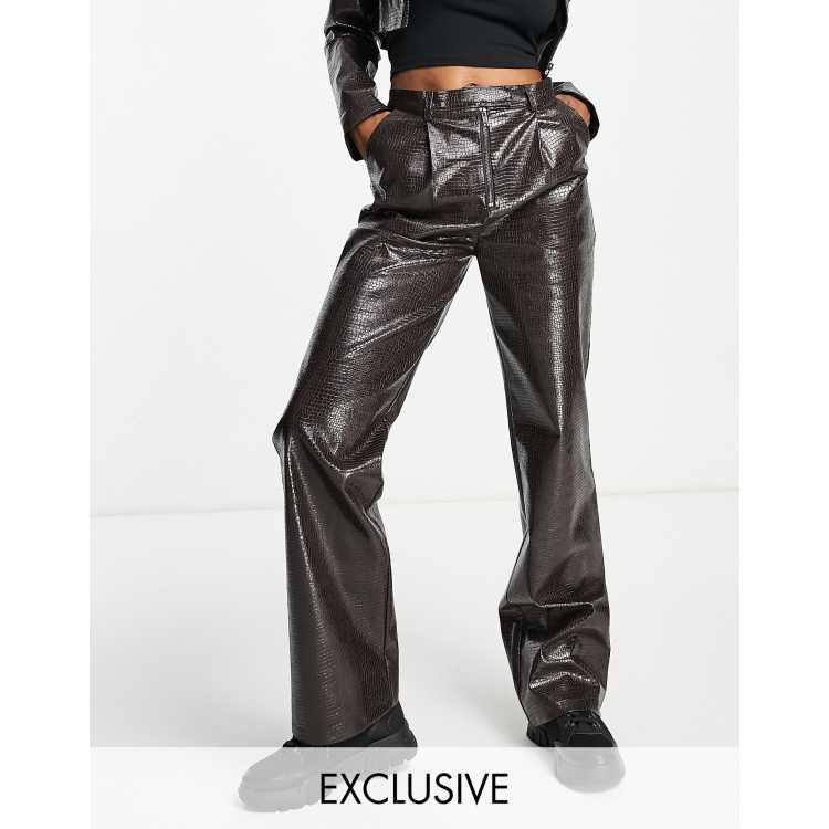 COLLUSION 90s fit faux leather pants in brown - part of a set | ASOS