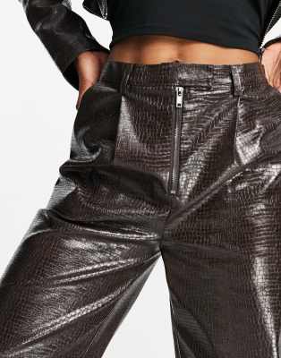 COLLUSION 90s fit faux leather pants in brown - part of a set | ASOS