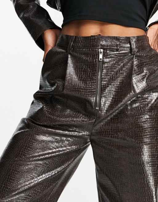  COLLUSION 90s fit faux leather pants in brown (part of a set) , 3 of 4