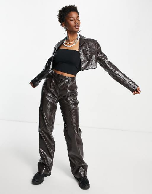 COLLUSION 90s fit faux leather pants in brown - part of a set | ASOS