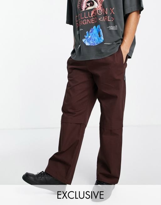 COLLUSION 90s fit twill trousers in rich brown