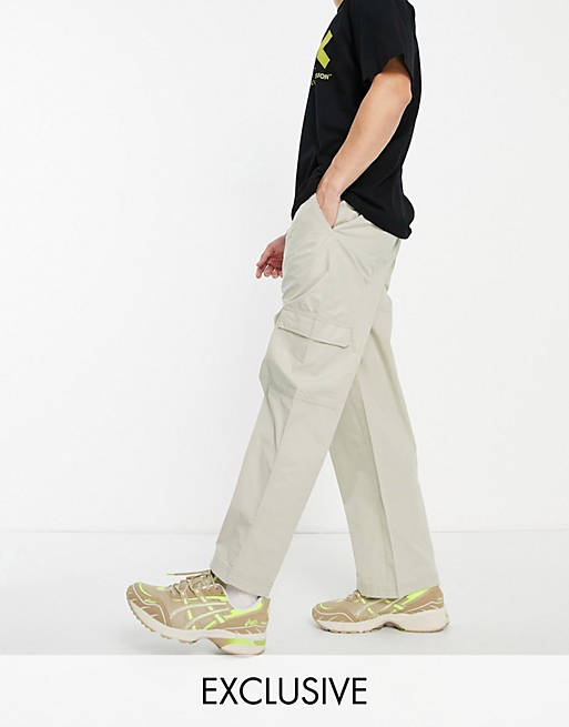 Men COLLUSION 90s fit utility cargo trousers in stone 