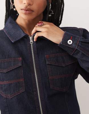 Collusion 90s Fitted Jacket In Blue