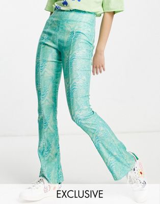 COLLUSION 90s flare trousers in blue wave print - ASOS Price Checker