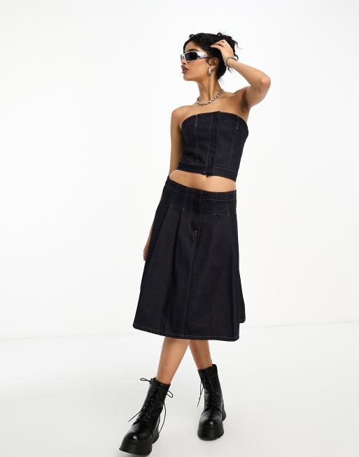 COLLUSION 90's knee length pleated denim skirt in raw co-ord | ASOS