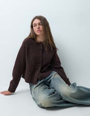 Collusion 90s Knit Cardigan In Brown