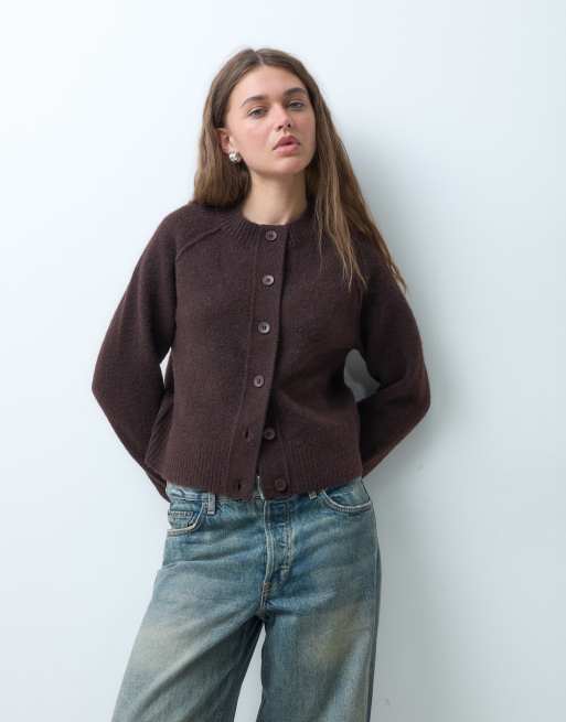 COLLUSION 90s knit cardigan in chocolate, 4 of 4