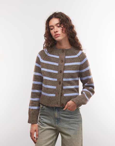 COLLUSION 90s knitted cardigan in brown stripe - view 1