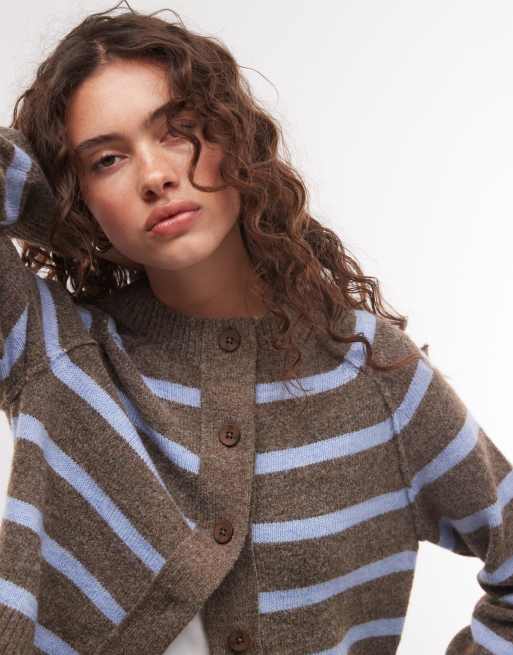 COLLUSION 90s knitted cardigan in brown stripe, 2 of 4