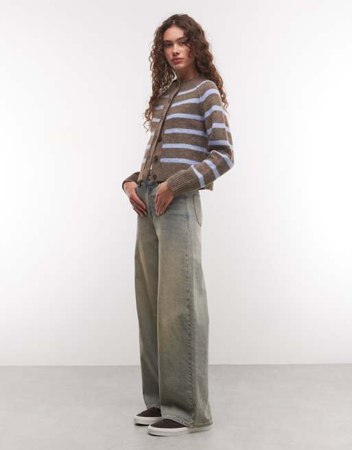 COLLUSION 90s knitted cardigan in brown stripe, 3 of 4