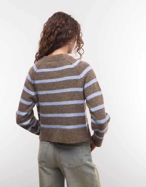 COLLUSION 90s knitted cardigan in brown stripe, 4 of 4