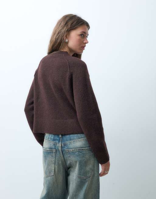 COLLUSION 90s knitted cardigan in chocolate, 3 of 4