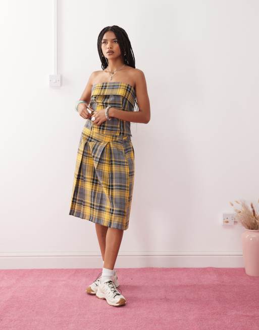 COLLUSION 90s longline bandeau top in yellow plaid - part of a set, 3 of 4