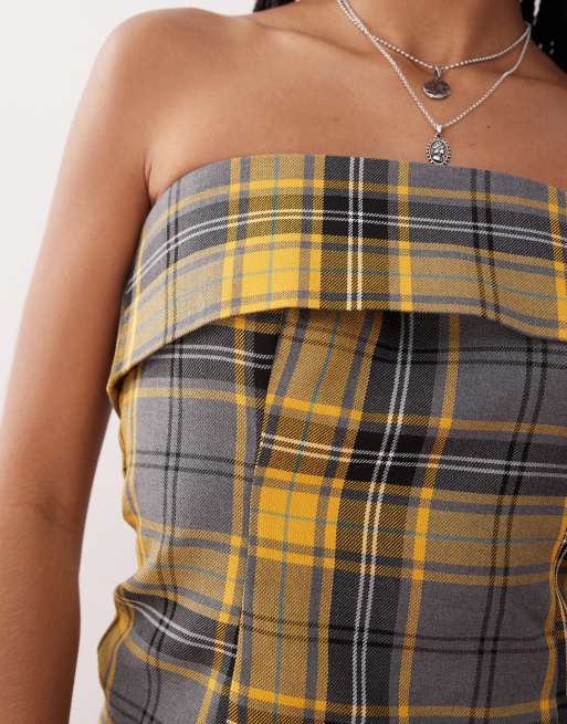 COLLUSION 90s longline bandeau top in yellow plaid - part of a set, 4 of 4