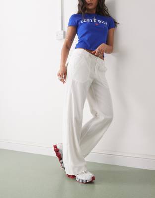 90s low rise relaxed pants with linen in white