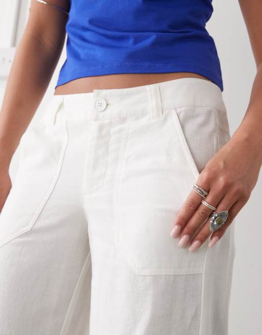 COLLUSION 90s low rise relaxed pants with linen in white | ASOS