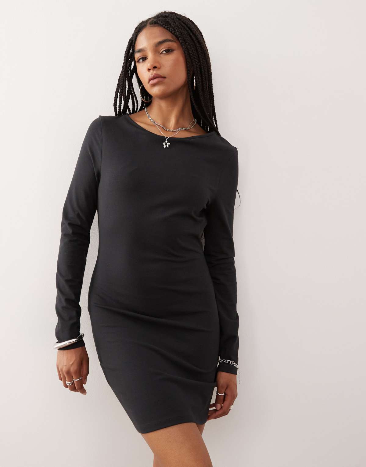COLLUSION 90s mini long sleeve dress in black