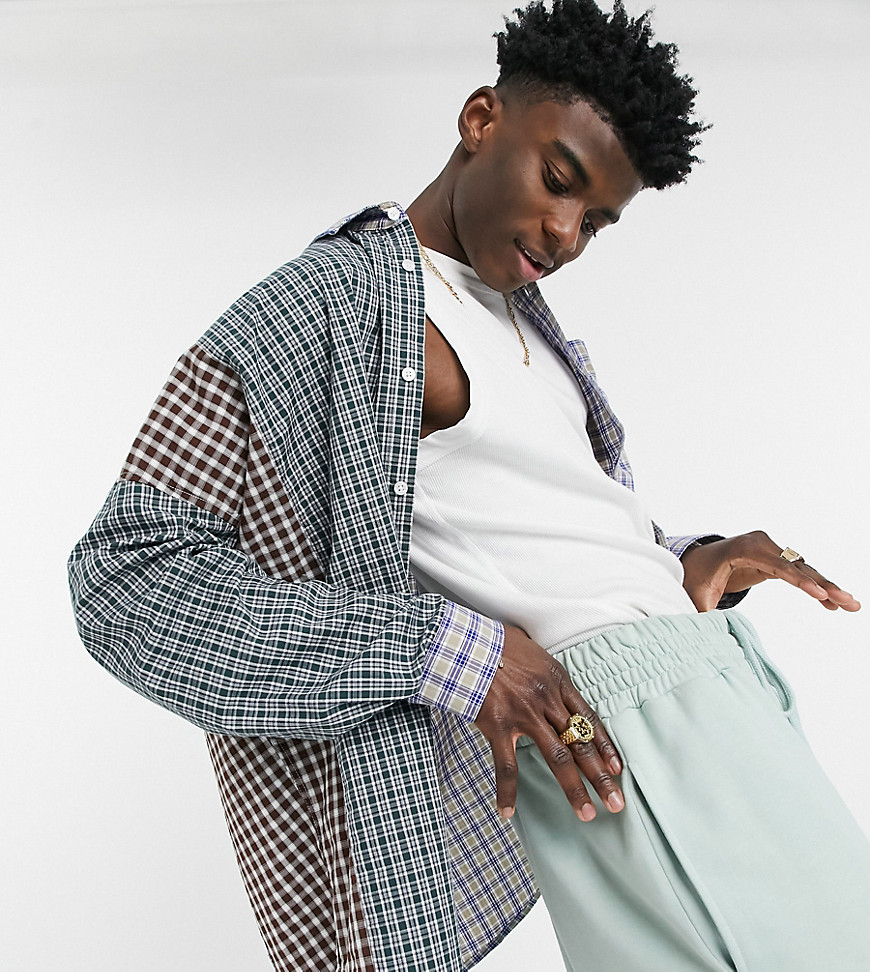 COLLUSION 90s oversized mixed check shirt-Multi