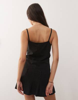 Collusion 90s Pleated Dropped Waist Mini Dress In Black