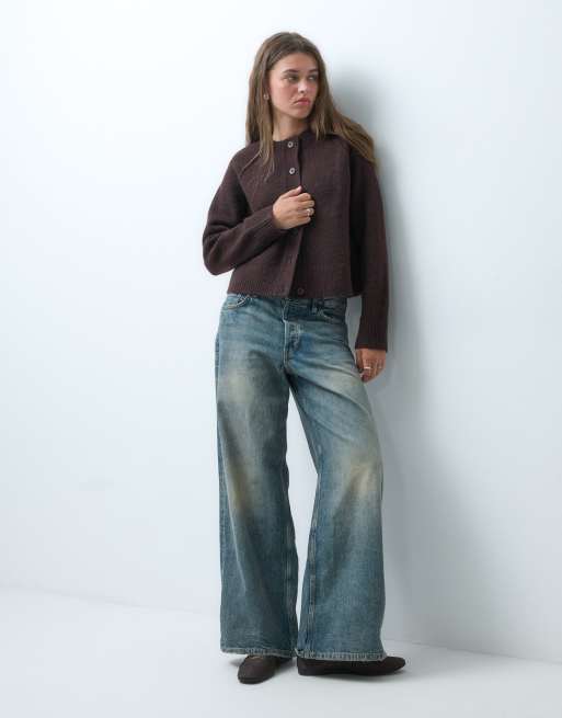 COLLUSION 90s raglan knitted cardigan in chocolate, 2 of 4