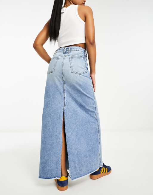 COLLUSION a line long maxi denim skirt in vintage blue wash ASOS