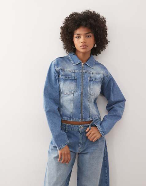 COLLUSION - Aansluitend denim jack in blauw met wassing - view 1