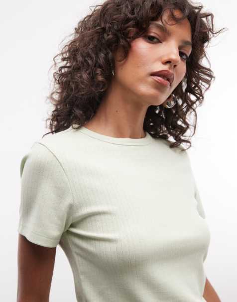 COLLUSION - Aansluitend pointelle T-shirt in saliegroen - view 1