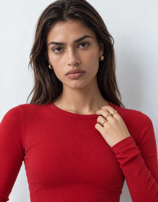 COLLUSION aansluitend ribgebreid T-shirt met lange mouwen in rood, 10 van 10