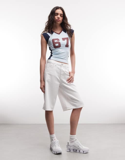 COLLUSION - Aansluitend sport T-shirt met V-hals en kapmouwtjes in blauw, 2 van 4