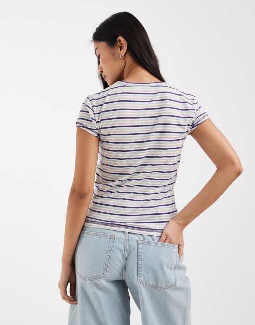 COLLUSION - Aansluitend T-shirt met korte mouwen in marineblauwe strepen, 4 van 4