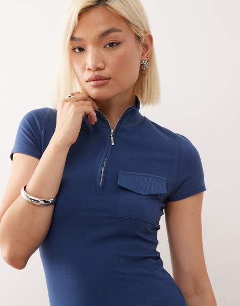 COLLUSION - Aansluitende vintage polotop in denimblauw met wassing - view 1