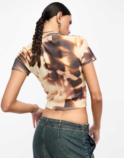 COLLUSION abstract print fitted cap sleeve top in multi