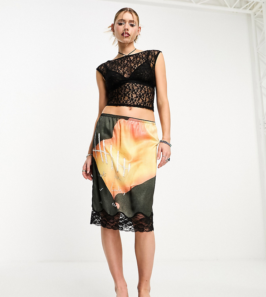 Collusion Abstract Print Midi Slip Skirt In Multi