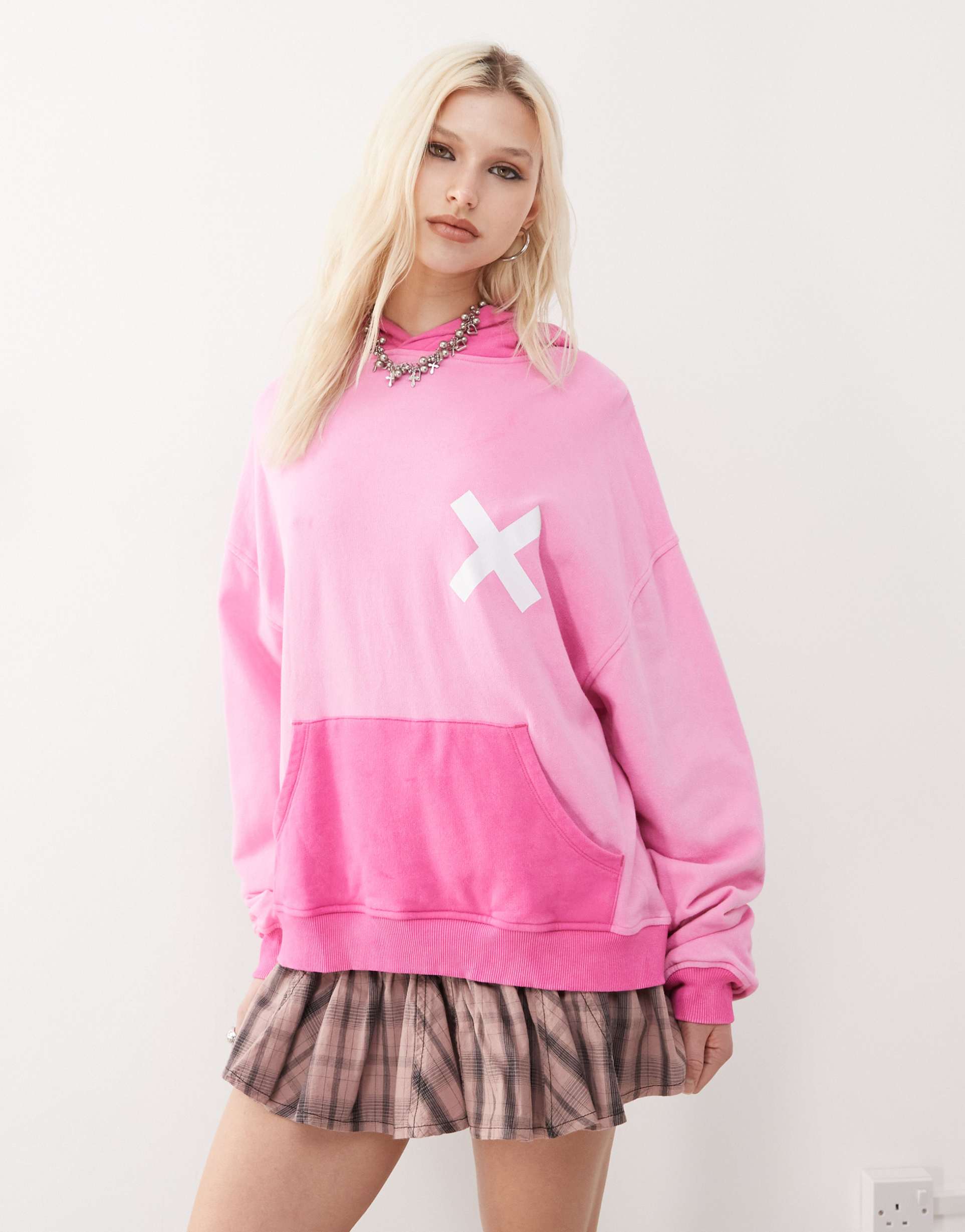 collusion acid wash faded hoodie in pink
