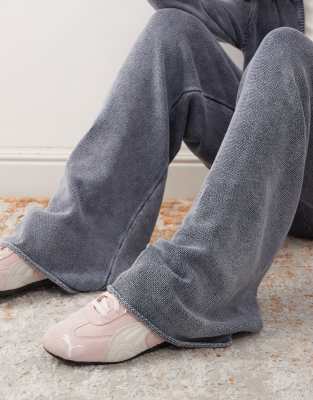 Collusion Acid Wash Heavyweight Waffle Knit Sweatpants In Blue