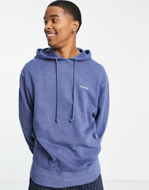 COLLUSION acid wash logo hoodie in deep blue