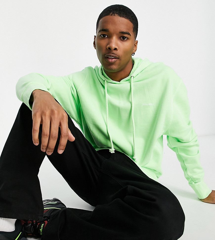 Collusion Acid Wash Logo Hoodie In Neon Green Co-Ord