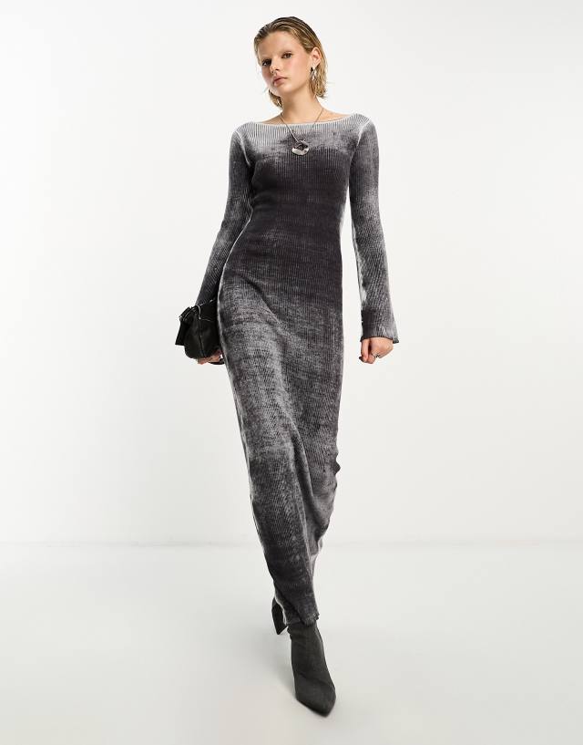 black acid wash dress COLLUSION slash neck maxi in Shirt dress