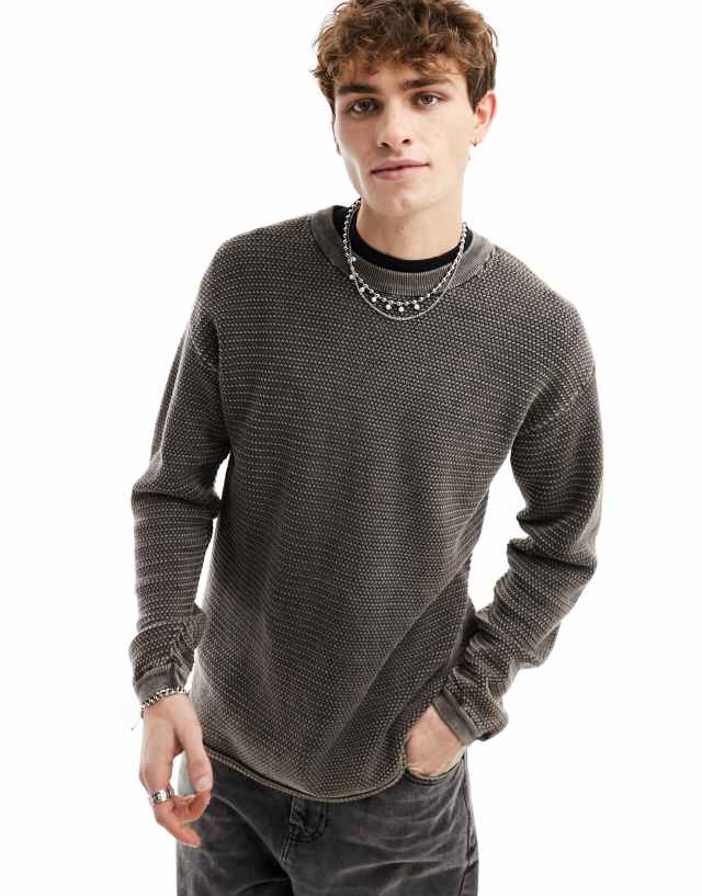 COLLUSION acid wash sweater in stone | ASOS