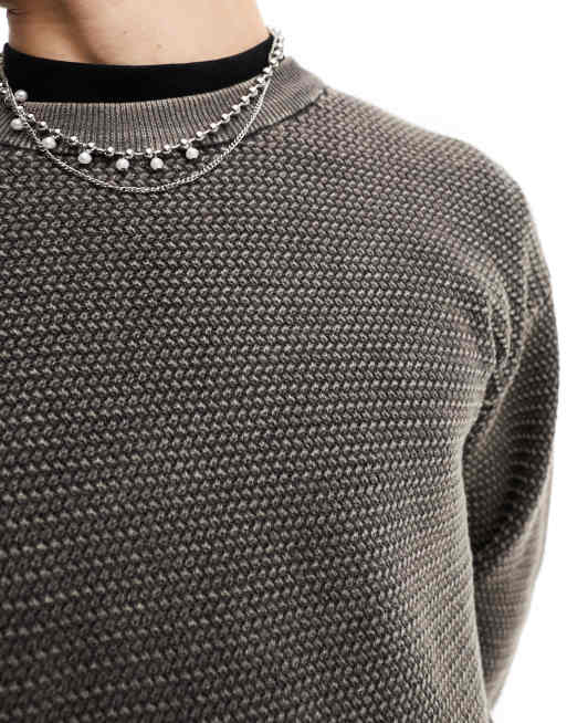 COLLUSION acid wash sweater in stone | ASOS