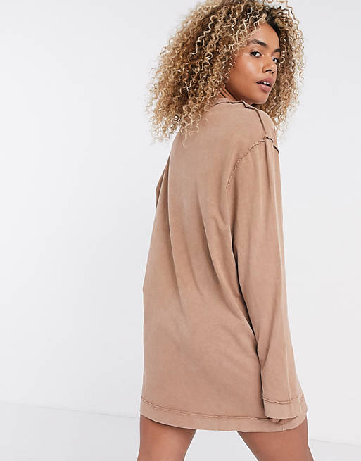 Exclusives COLLUSION acid wash t shirt dress with exposed seams in tan 
