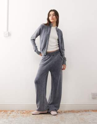 Collusion Acid Wash Waffle Knit Zip Up Sweater In Blue