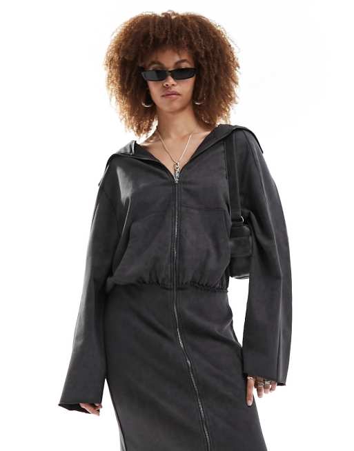 COLLUSION acid washed zip through maxi hoodie dress in gray | ASOS