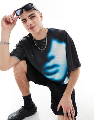 COLLUSION Air-tex skater fit t-shirt with face graphic in black - ASOS Price Checker