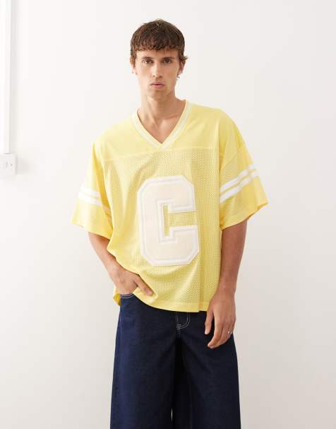 COLLUSION airtex 'C' embroidery jersey top in yellow - view 1